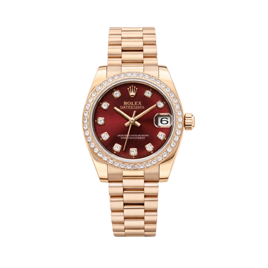 Rolex Watch | Datejust Red Dial Diamond Bezel