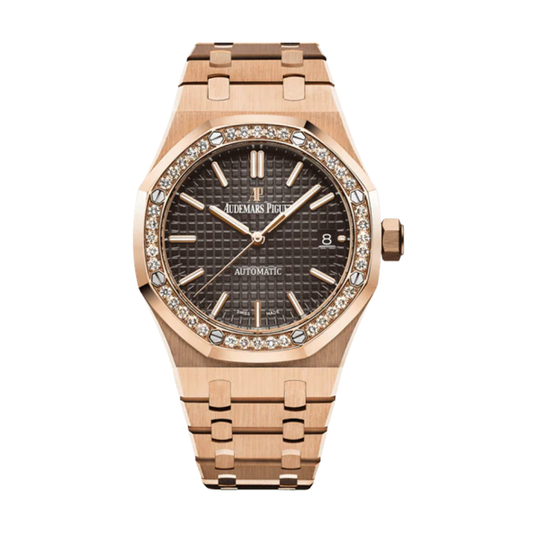 Audemars Piguet Watch | Royal Oak Diamond Bezel Pink Gold Brown Dial