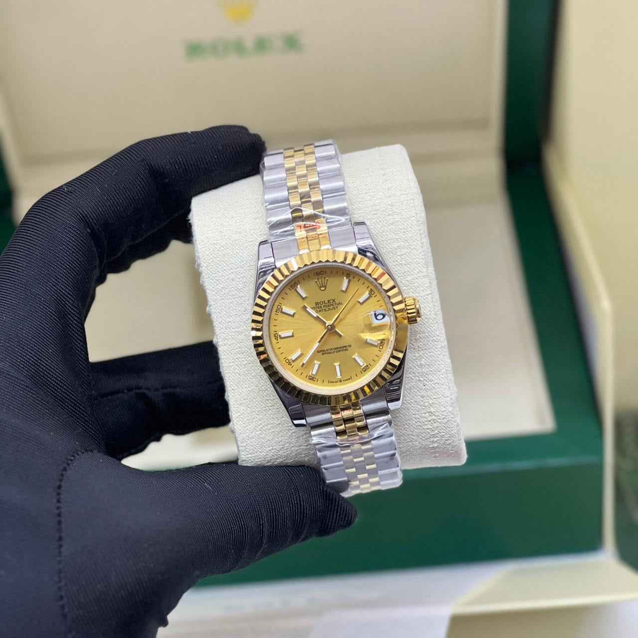 Rolex Watch | Datejust Golden Dial Fluted Bezel