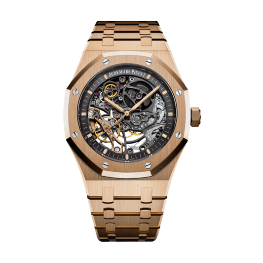 Audemars Piguet Watch | Royal Oak Double Balance Wheel Openworked Pink Gold Slate Grey Dial
