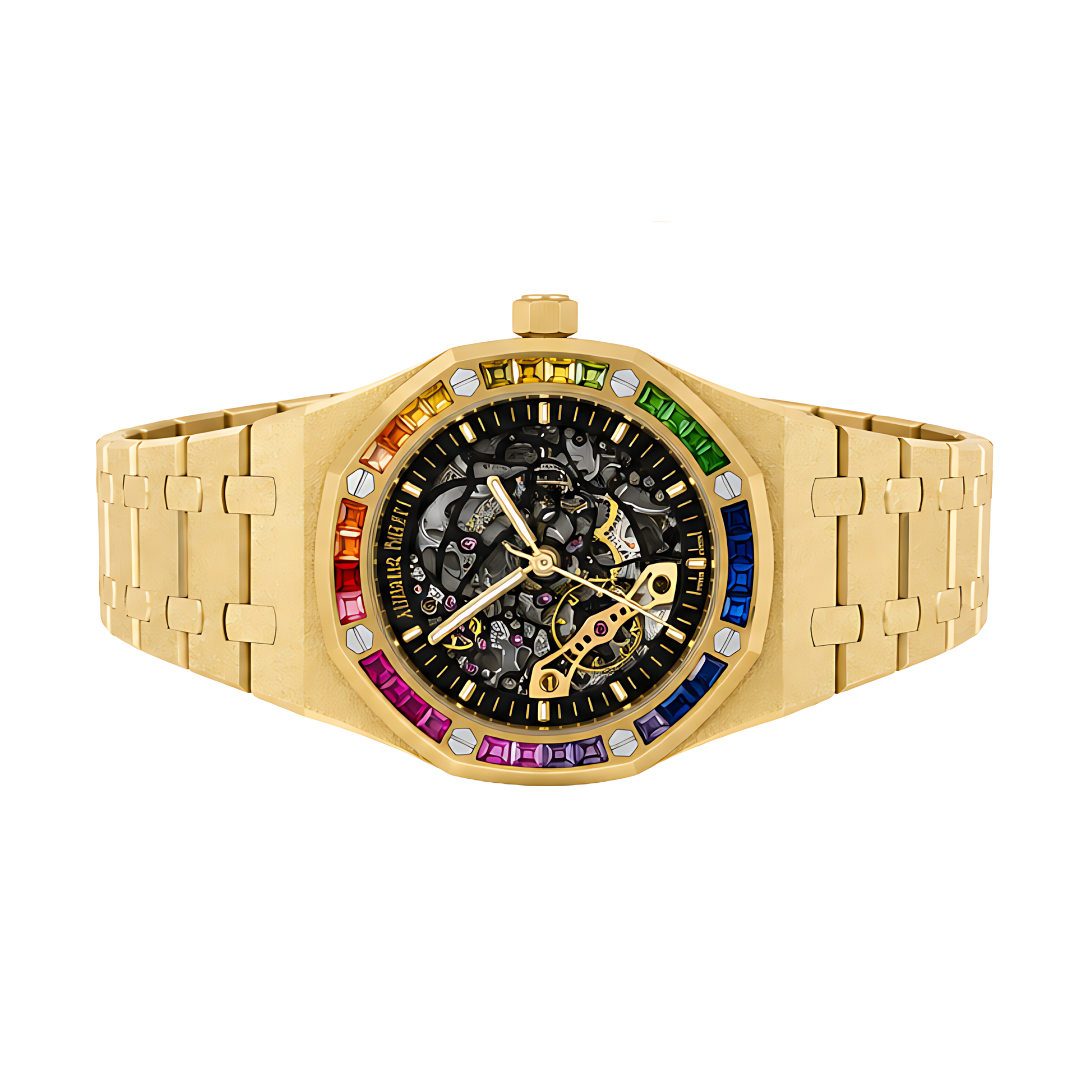 Audemars Piguet Rainbow Bezel Frosted Gold Skeleton Dial Gold Watch - image 3