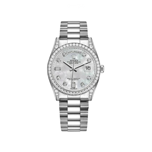 Rolex Watch | Day-Date White Dial Silver Steel