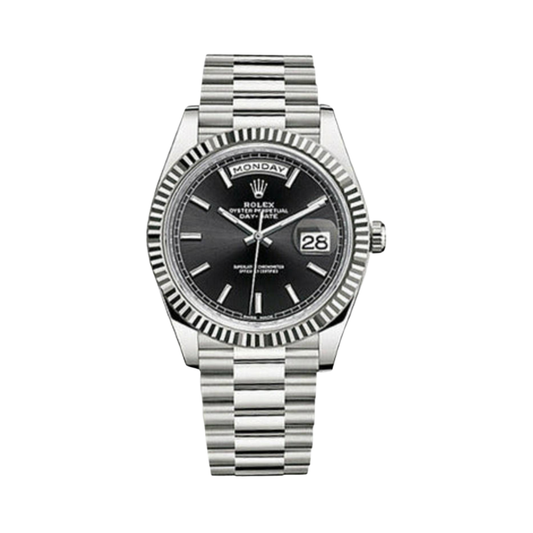 Rolex Watch | Day-Date Black Dial Silver Steel
